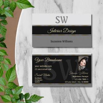 Chic Gray Borders on Black with Monogram and Photo