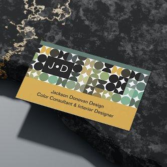 Chic Green Black White Brown Retro Art Pattern