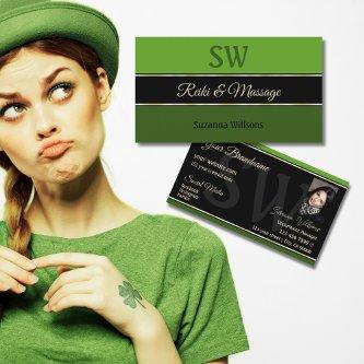 Chic Green Borders on Black with Monogram Photo