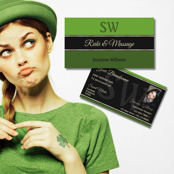 Chic Green Borders on Black with Monogram Photo