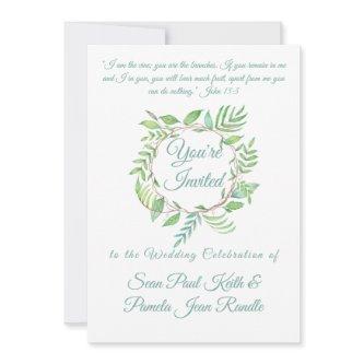 Chic Green Leaf Wreath with Business Verse  Classi Invitation
