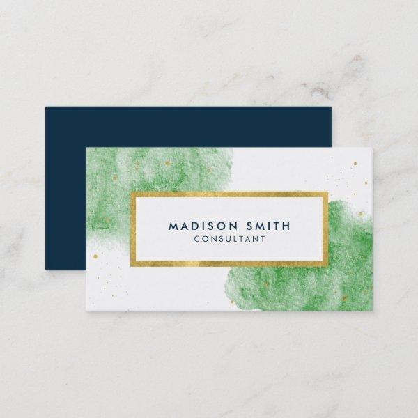 Chic Green Watercolor Faux Gold