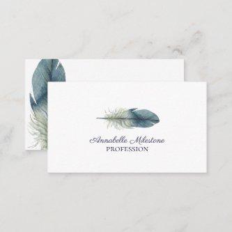 Chic Hand drawn blue gray watercolor feather