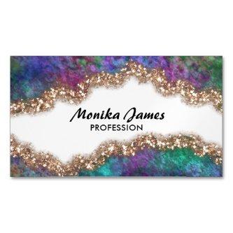 Chic Iridescent Blue Gold Faux Glitter Monogram  Magnet