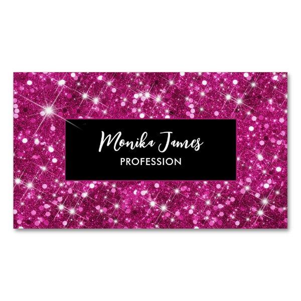 Chic Iridescent Pink Faux Glitter Monogram  Magnet