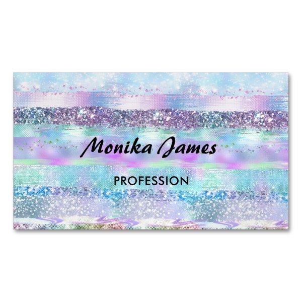 Chic Iridescent Pink Silver Faux Glitter Monogram  Magnet