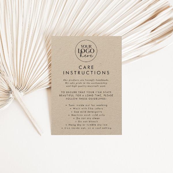 Chic Kraft Paper Logo Product Care Instructions Enclosure Card