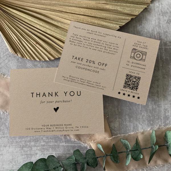 Chic Kraft Paper Small Business Thank You Order Enclosure Card