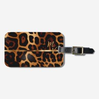 Chic Leopard Print and Gold Monogrammed  Luggage Tag