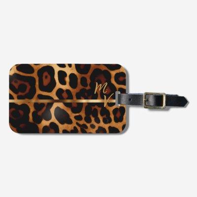 Chic Leopard Print and Gold Monogrammed  Luggage Tag