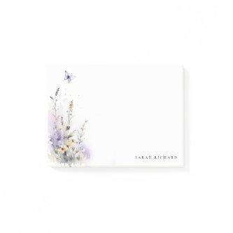 Chic Lilac Purple Wildflower Butterfly Watercolor Post-it Notes