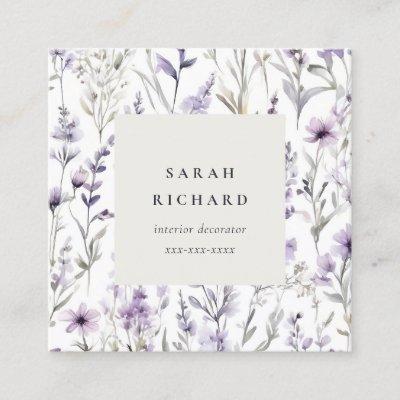 Chic Lilac Purple Wildflower Butterfly Watercolor Square
