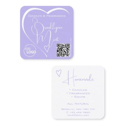 Chic Lilac White Calligraphy Heart Logo QR-Code  Square