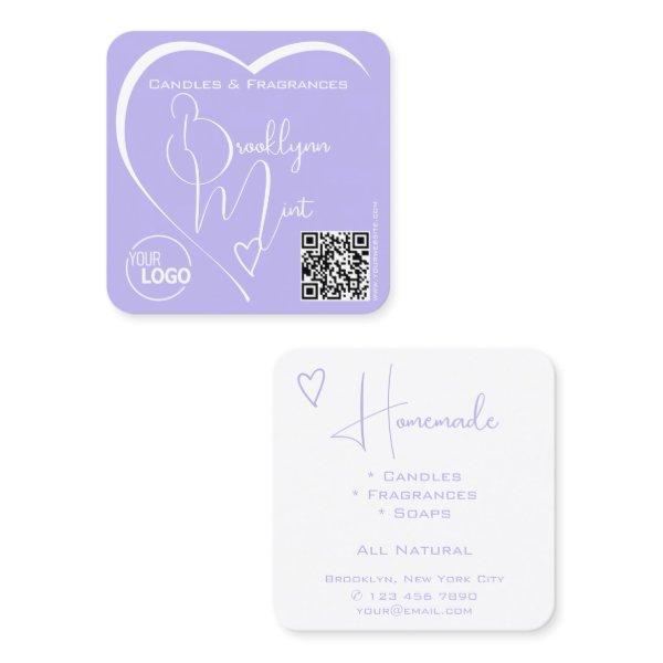 Chic Lilac White Calligraphy Heart Logo QR-Code  Square