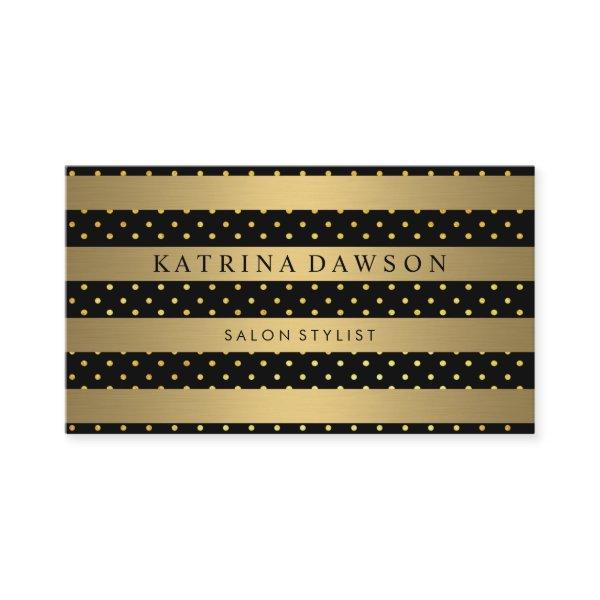 Chic Metallic Gold Stripes with Polka Dots