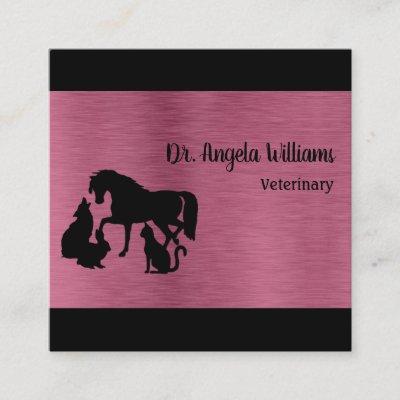 Chic metallic rose gold and black veterinary square
