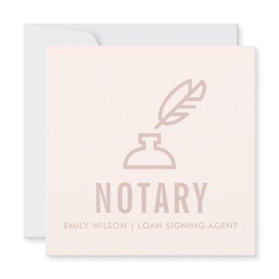 CHIC MINIMAL PINK BLUSH FEATHER NIB INKPOT NOTARY INVITATION