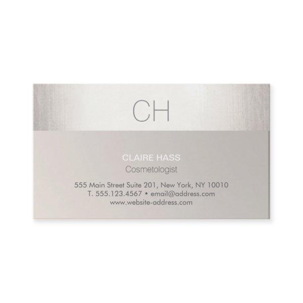 Chic Modern Faux Silver Foil and Taupe Monogram