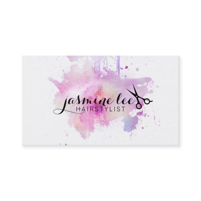 chic modern hair stylist watercolor purple grunge