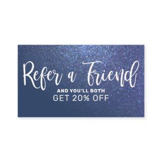 Chic Navy Blue Glitter Gradient Typography Referral Card