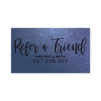 Chic Navy Blue Glitter Gradient Typography Referral Card