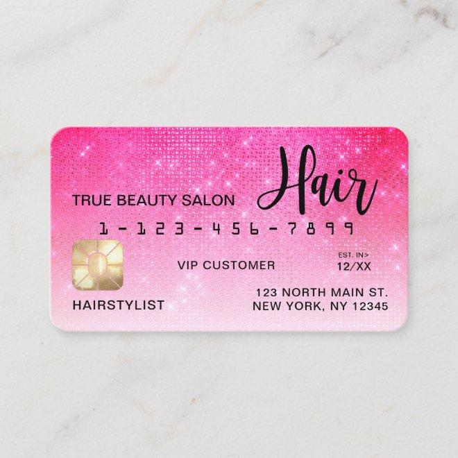 Chic Neon Pink Sequin Glitter Credit Card Hair