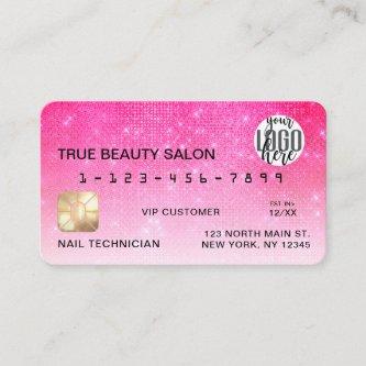 Chic Neon Pink Sequin Glitter Credit Card Logo