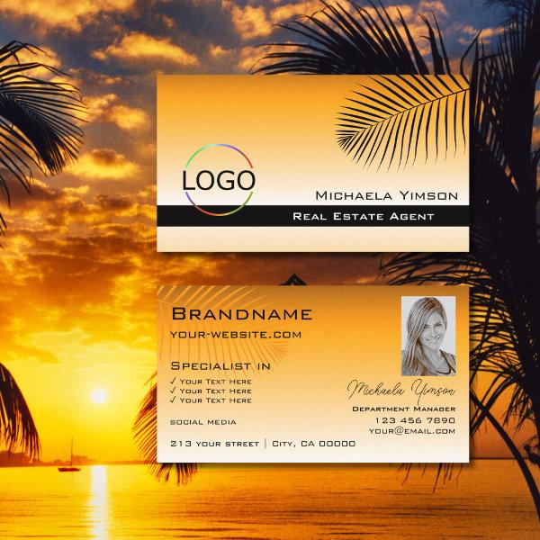 Chic Orange Gradient Palm Leaf Logo and Photo