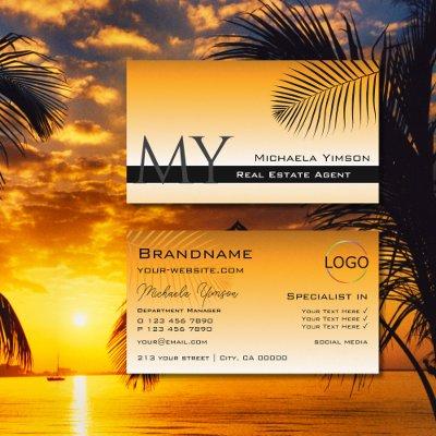 Chic Orange Gradient Palm Leaf Monogram and Logo