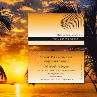 Chic Orange Gradient with Cute Palm Leaf Simply