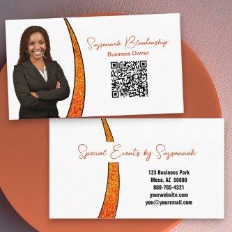 Chic Orange Slice Glitter Custom Photo QR Code