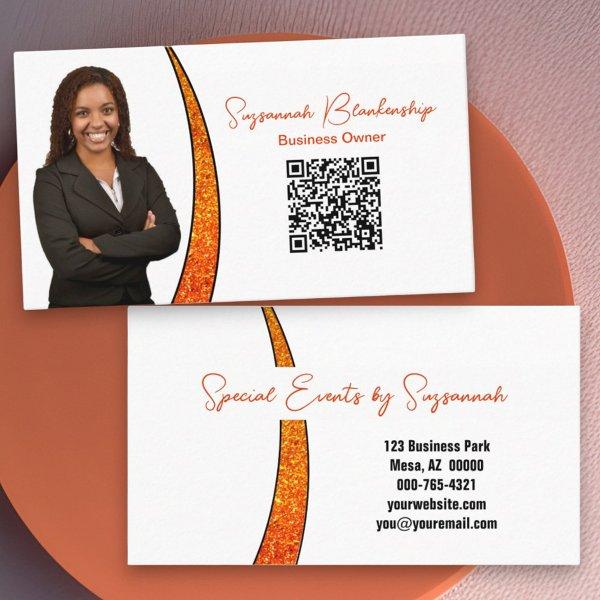 Chic Orange Slice Glitter Custom Photo QR Code