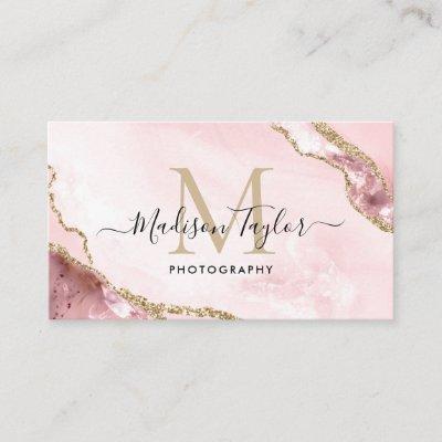 Chic Photography Pink Gold Glitter Agate Monogram