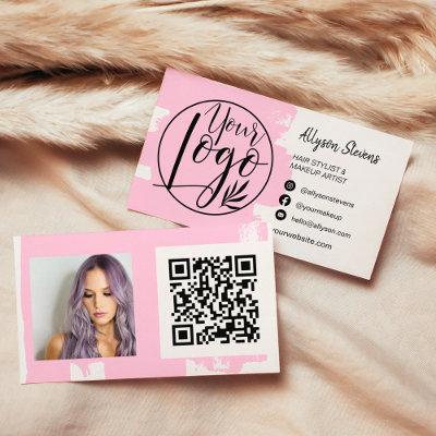 Chic pink brush hair makeup photo logo qr code