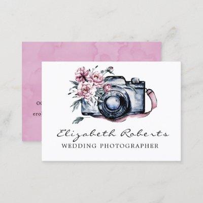 Chic Pink Floral Camera Wedding Photographer