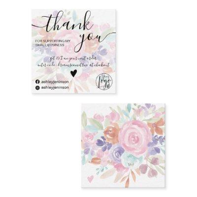 Chic pink floral watercolor girly order thank you square