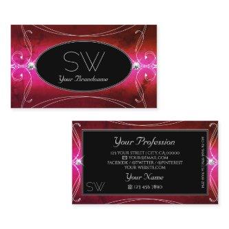 Chic Pink Red Black Ornate Sparkle Jewels Initials