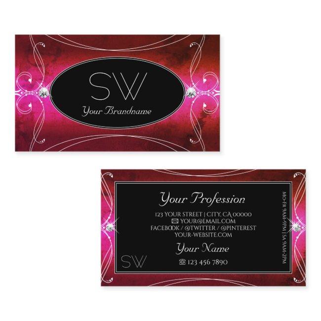 Chic Pink Red Black Ornate Sparkle Jewels Initials