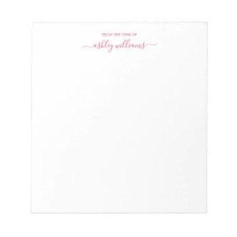 Chic Pink Script From the Desk of Name Custom Notepad