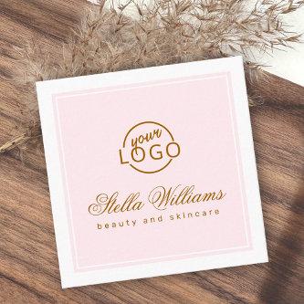 Chic pink white custom logo minimalist square