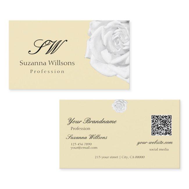 Chic Plain Peach Beige White Rose Initials QR Code