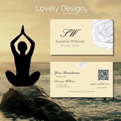 Chic Plain Peach Beige White Rose Initials QR Code