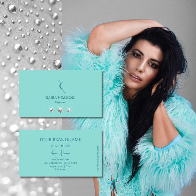 Chic Plain Teal with Monogram and Jewels Stylish