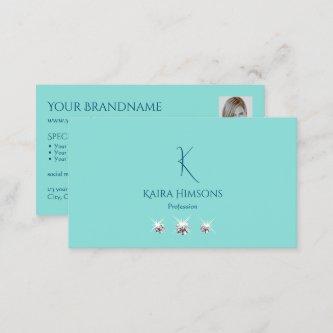 Chic Plain Teal with Monogram Photo and Jewels