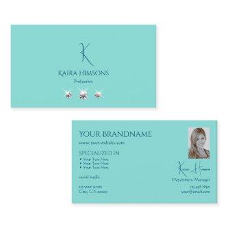 Chic Plain Teal with Monogram Photo and Jewels