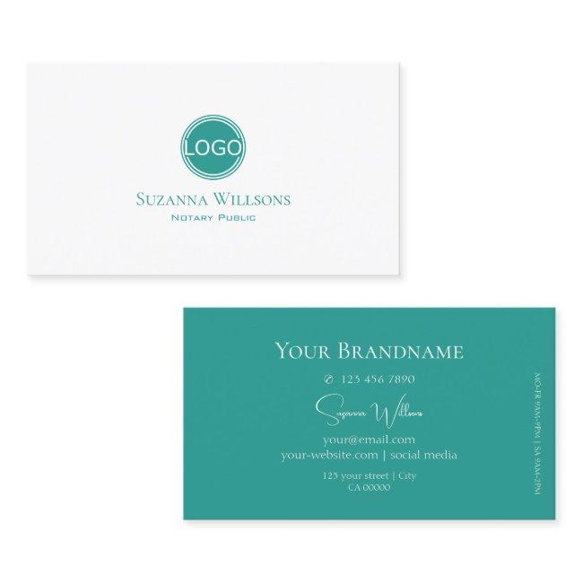 Chic Plain White and Teal with Logo Professional