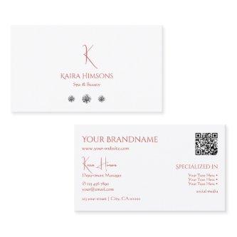 Chic Plain White with Monogram QRCode and Diamonds