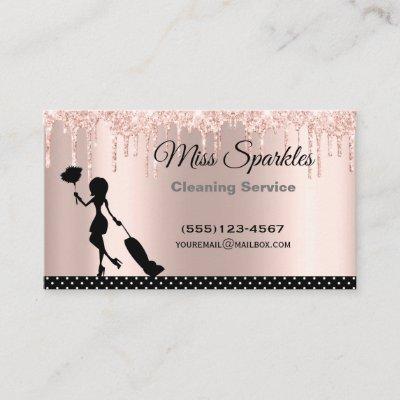 Chic Polka Dot Glitter Drip Maid Cleaning Services