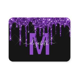 Chic Purple Dripping Glitter Monogram Name