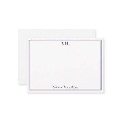 Chic Purple Violet 2 Monogram Name Minimal Border Note Card